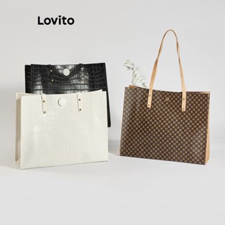 Lovito Bolsa Tote de Mão com Estampa de Crocodilo para Mulheres L63AD335 (Café/Branca/Preta)