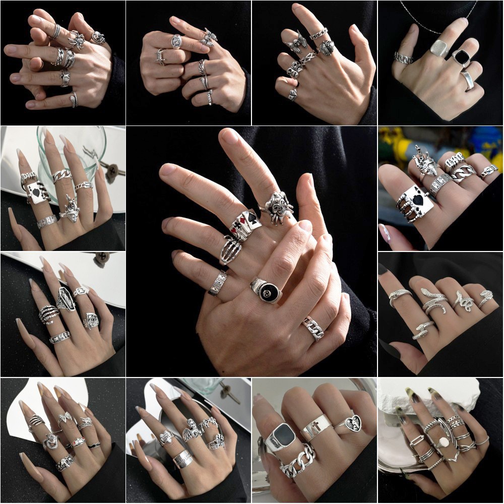 Punk Estilo Heavy Metal Esqueleto Exagerado Pôquer Palhaço Conjunto De Anéis De Aranha Homens Moda Góticos Jóias Festa em Oferta na Shopee