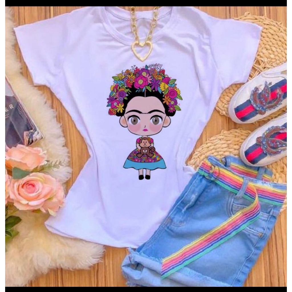 Blusa T-shirt Camiseta FRIDA KAHLO DESENHO em Oferta na Shopee