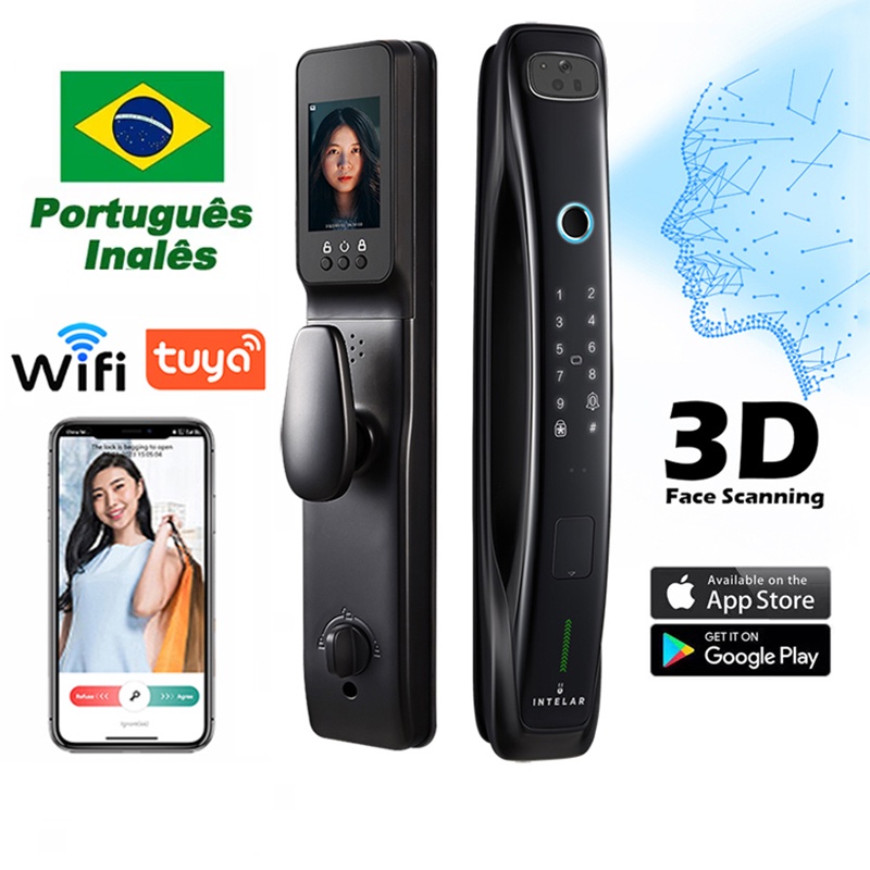 Reconhecimento De Rosto 3D Eletrônico De Gato Olho Fechadura Inteligente De Porta De Vídeo Impressão Digital Temporário De Senha Aberta Cartão Tuya WiFi APP Chave Mecânica Remota