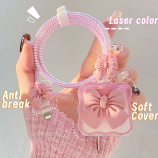 18W 20W Protetor De Plugue De Carregamento De Arco Rosa Genérico/Carregador De Nó De Laço Doce Capa Protetora/Conjunto De Bobinador De Cabo A Laser Gradiente Colorido Compatível Para iPhone