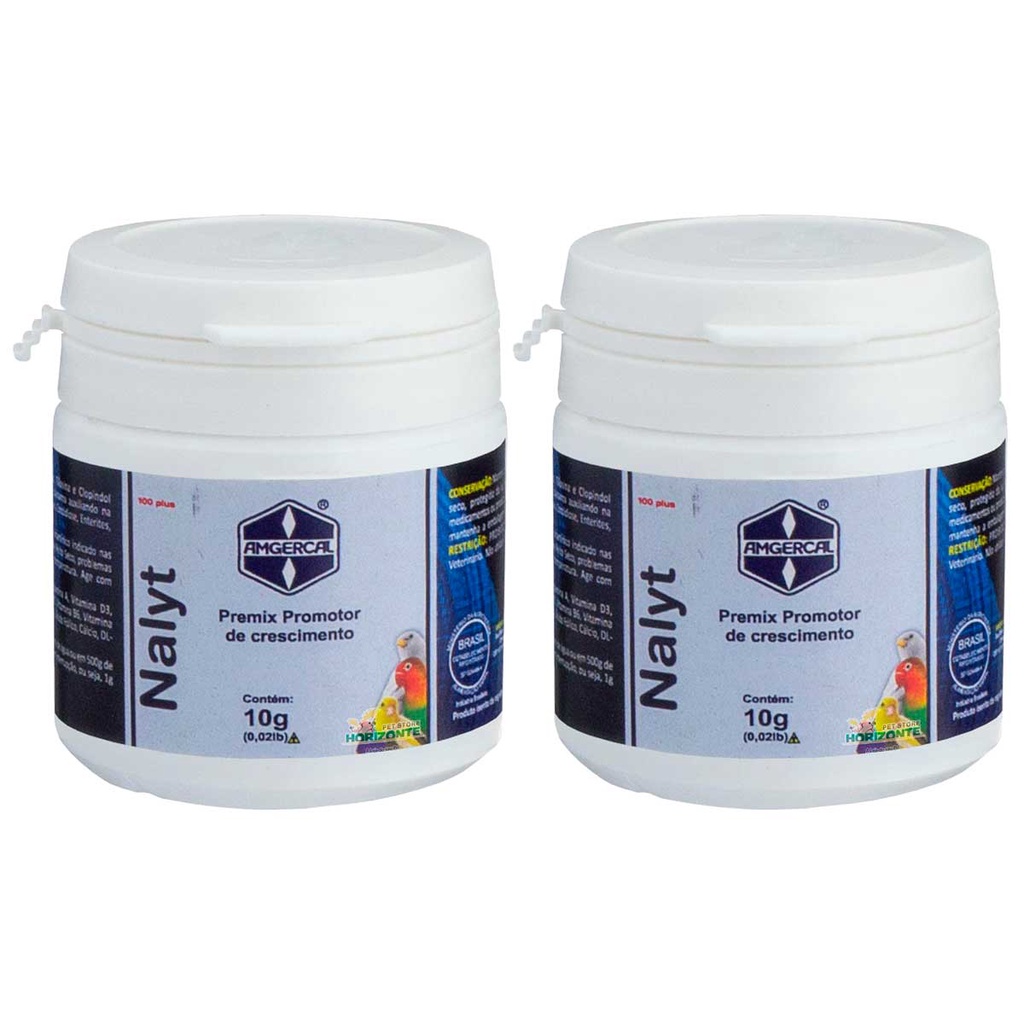 Kit 2 Nalyt 100 Plus 10g Amgercal Premix Vitamina Pássaros Aves Canto Rouco Rouquidão Coccidiose