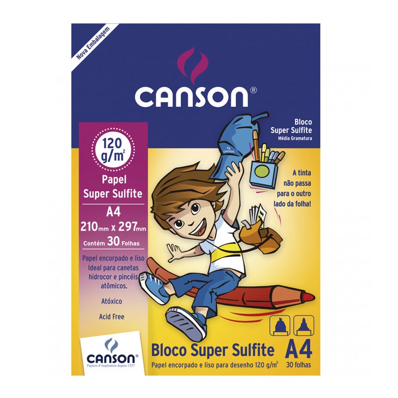 Bloco desenho super sulfite A4 120g com 30 folhas Canson em Oferta na Shopee