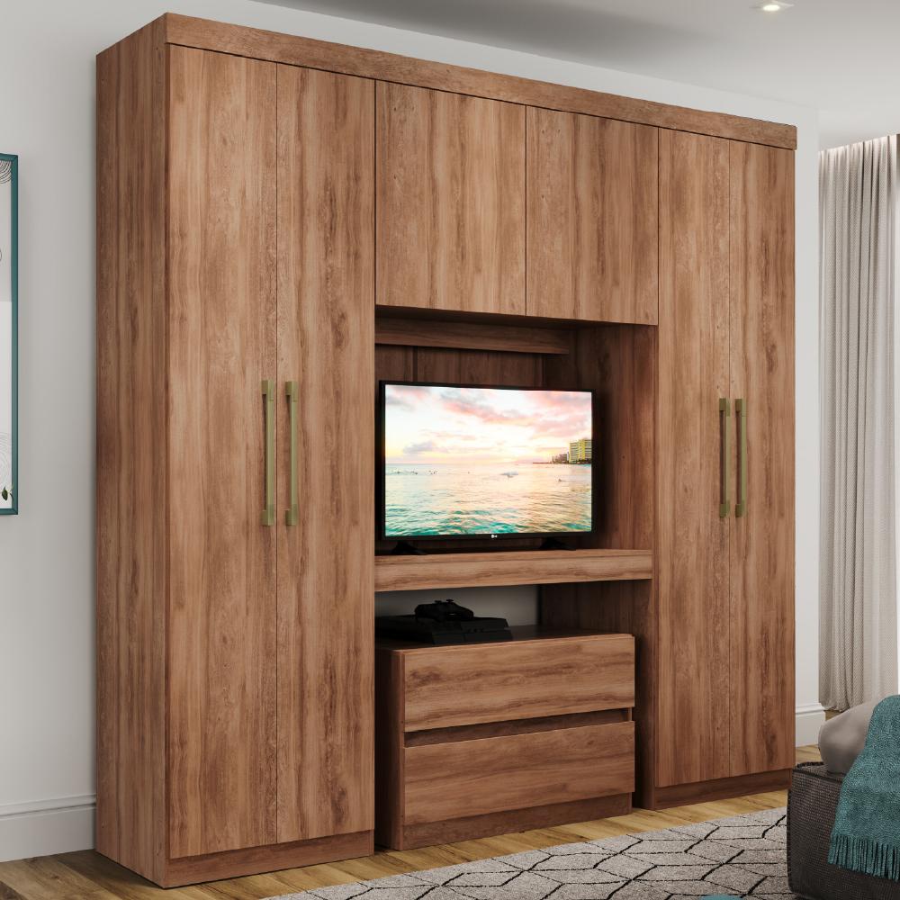 Guarda Roupa Solteiro 6 Portas 2 Gavetas Porto Carraro Freijó - Home & Living