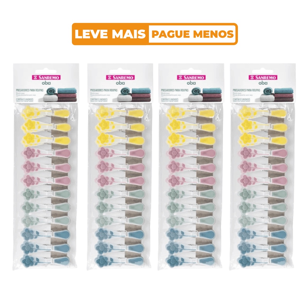Kit Prendedor de Roupa Plástico Flores 48 Unidades Oba Sanremo em Oferta na Shopee
