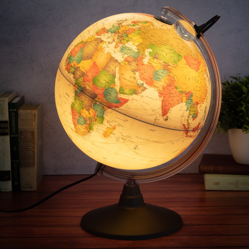 Globo Terrestre Iluminado com Lupa Marco Polo