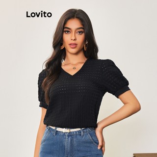 Lovito Casual Blusa Feminina Lisa Básica LBA05029 (Preto)