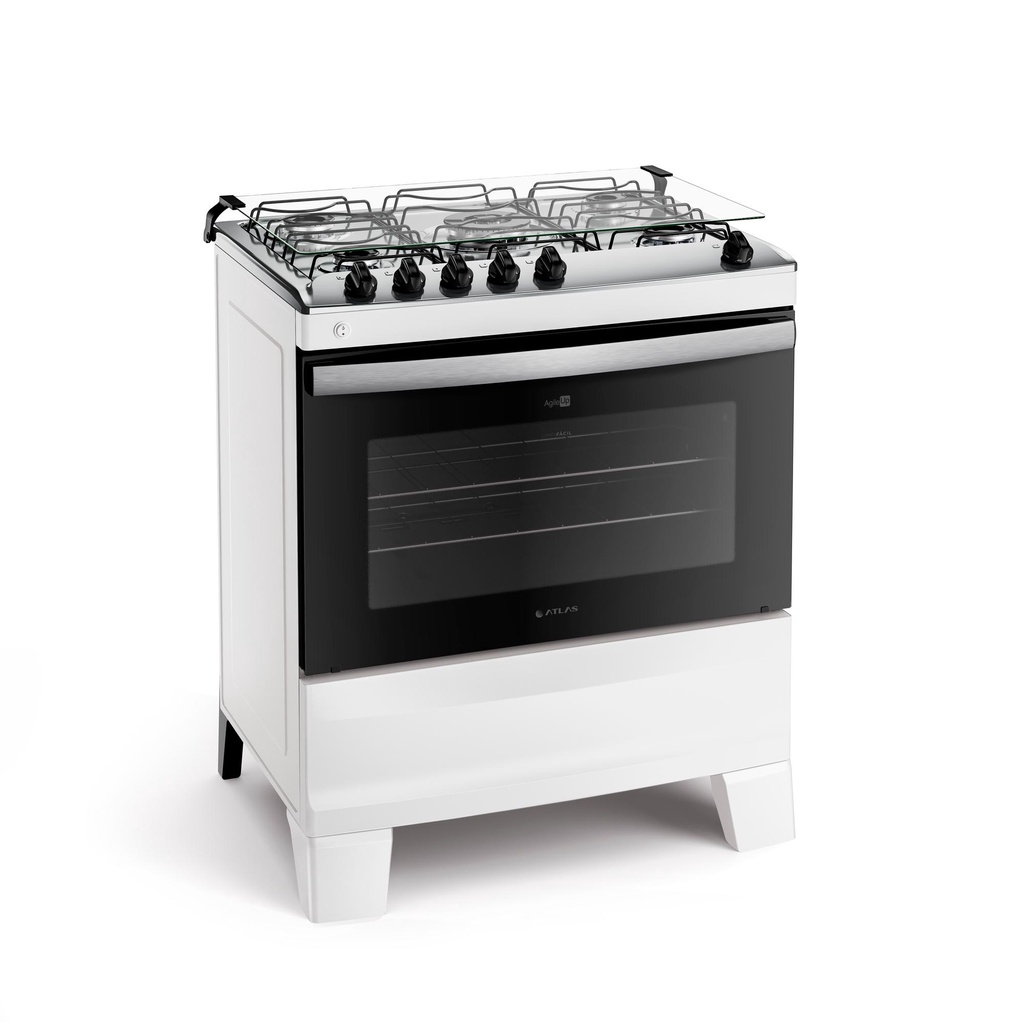 Fogão 5 Bocas Branco com Mesa Inox Atlas Agile Up Bivolt