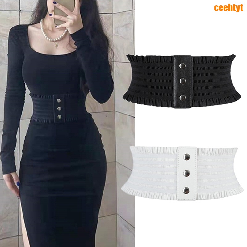 Moda Feminina Cinto Elástico Preto De Cintura Larga Cummerbund Ladies Designer Overcoat Belt for Women em Oferta na Shopee