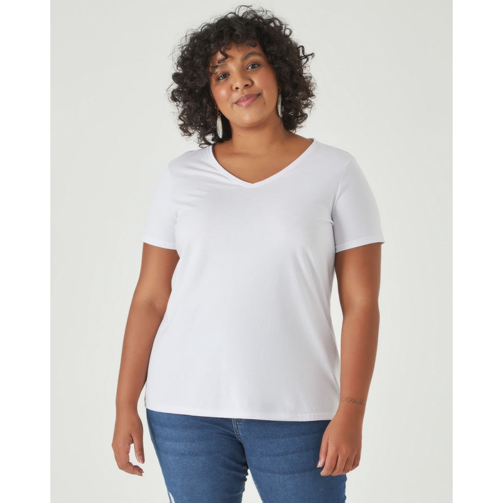 Blusa Básica Feminina Plus Size Decote V Em Meia Malha AntiOdor em Oferta na Shopee