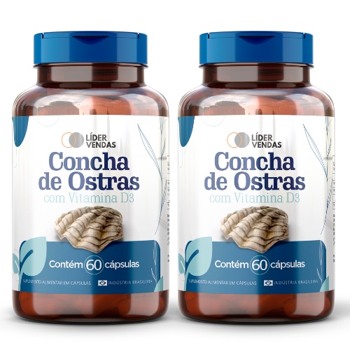 Concha de Ostras c/ Vitamina D3 C/ 60 Cápsulas 800mg - Kit 2 Potes