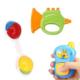Kit 3 Chocalhos P/ Bebês Infantil C/ Apito Som Sensorial Colorido