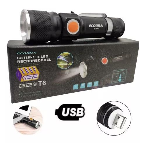 Mini Lanterna Led Profissional Ecooda Ec6042 REGARREGAVEL USB em Oferta na Shopee