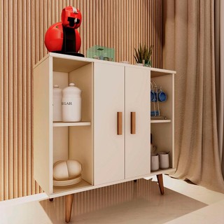 Aparador Buffet 2 Portas Cantinho do Café com Pés Palito London Off White em Oferta na Shopee