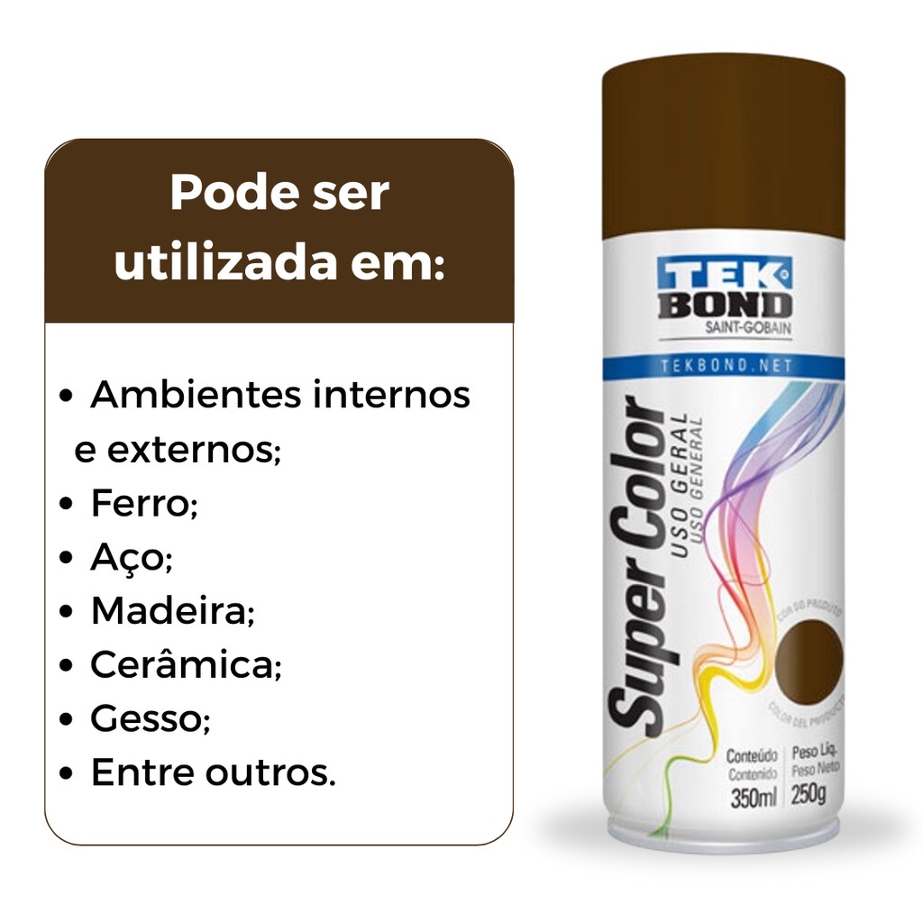 Tinta Spray Super Color Uso Geral 350ml/250g - Marrom - TekBond