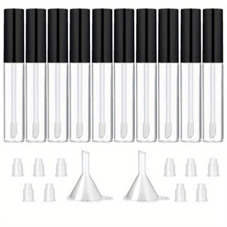 10pcs Recipientes Plásticos De 3ml De Tubo De Brilho Labial Com Dois Funis Ferramenta De Embalagem De Cosméticos Vazia Para Amostras De Lábios De Bricolage Meninas
