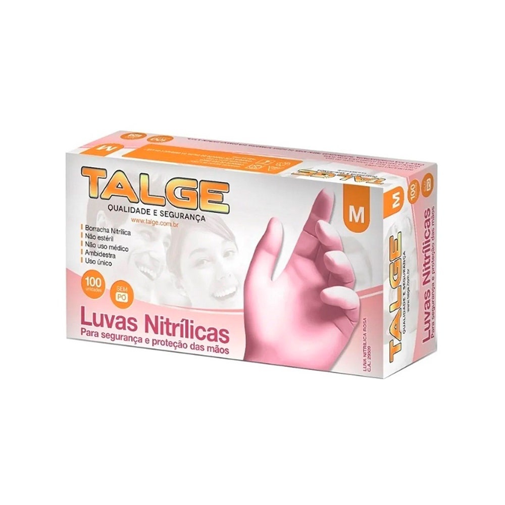 Luva Nitrílica Talge Rosa Sem Pó c/100un Tam. M em Oferta na Shopee
