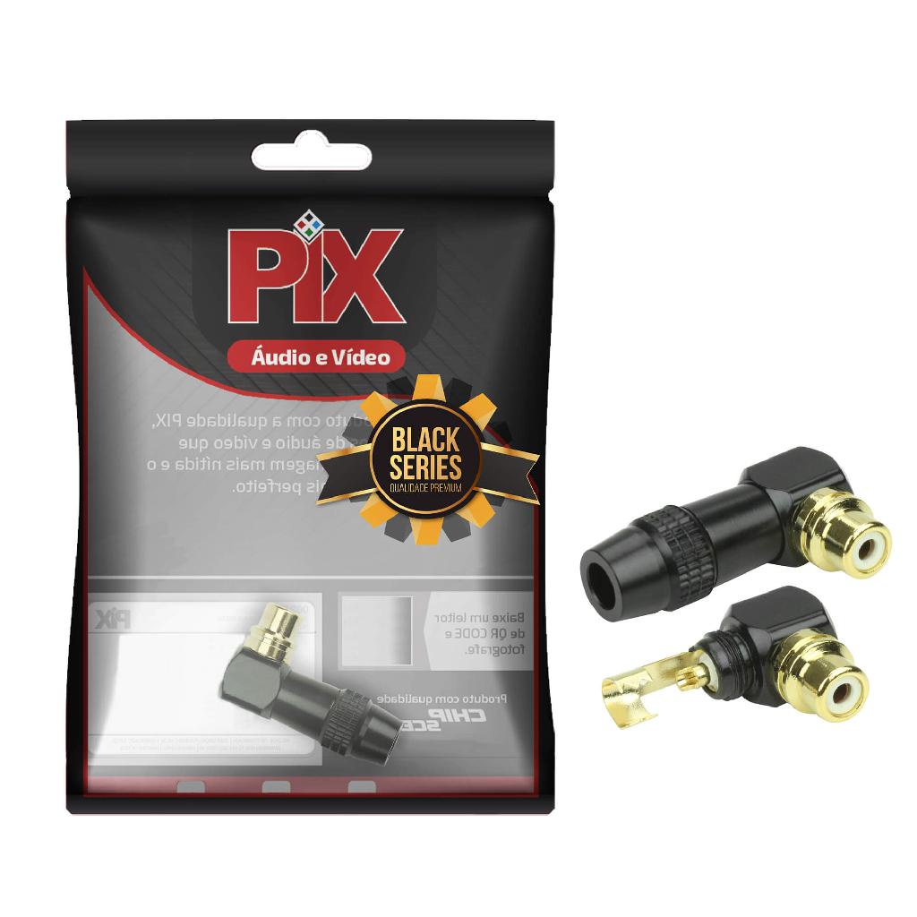Conector Plug Rca 90º Profissional top de linha preto