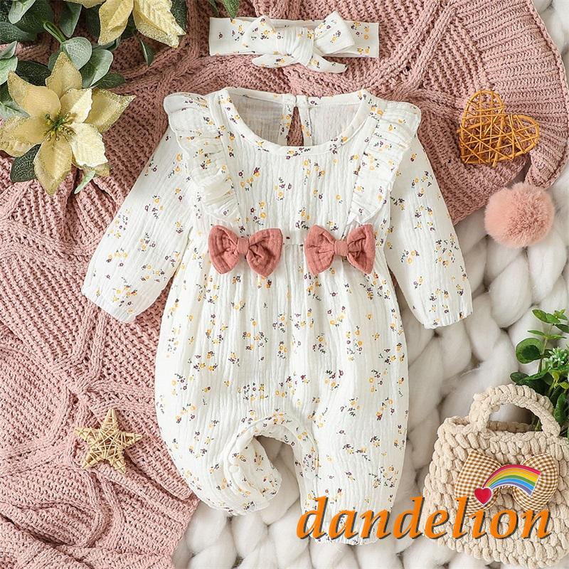 Macacão Floral de Mangas Compridas com Laço na Frente e Faixa de Cabeça para Bebê Reborn M...