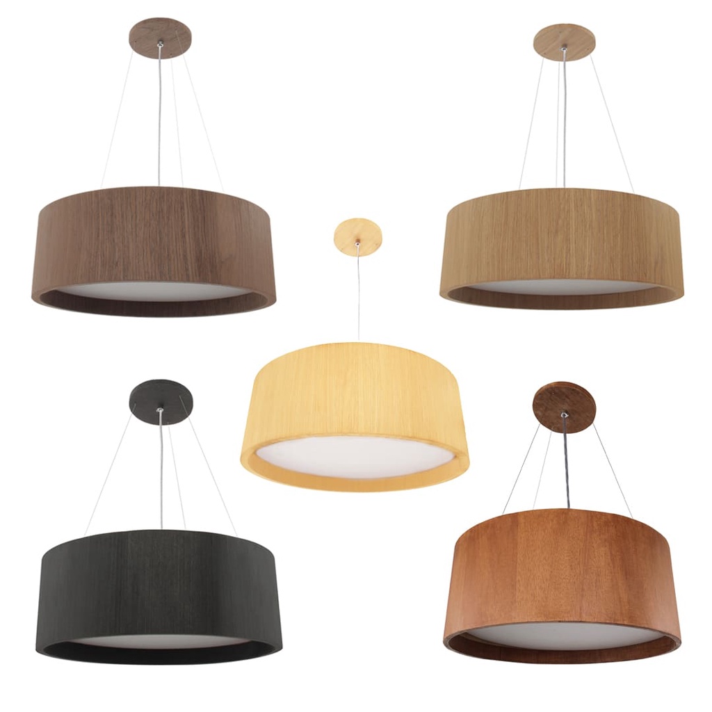Lustre Pendente Madeira Redondo 50cm Luminária Decoração Design Moderno