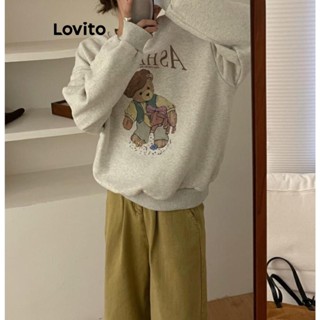 Lovito Moletom Casual De Manga Comprida Com Estampa De Desenho Animado Para Mulheres LNA38069 (Cinza Claro)