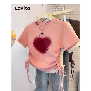 Lovito Camiseta Casual em Formato de Coração para Mulheres LNE38364 (Cinza Escuro/Branco/Rosa)