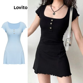 Lovito Vestido Casual de Jacquard com Babado e Botões para Mulheres L77ED142