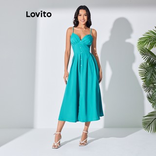 Lovito Elegante Vestido Feminino Simples de Linha Estruturada com Botão Frontal LBL07211
