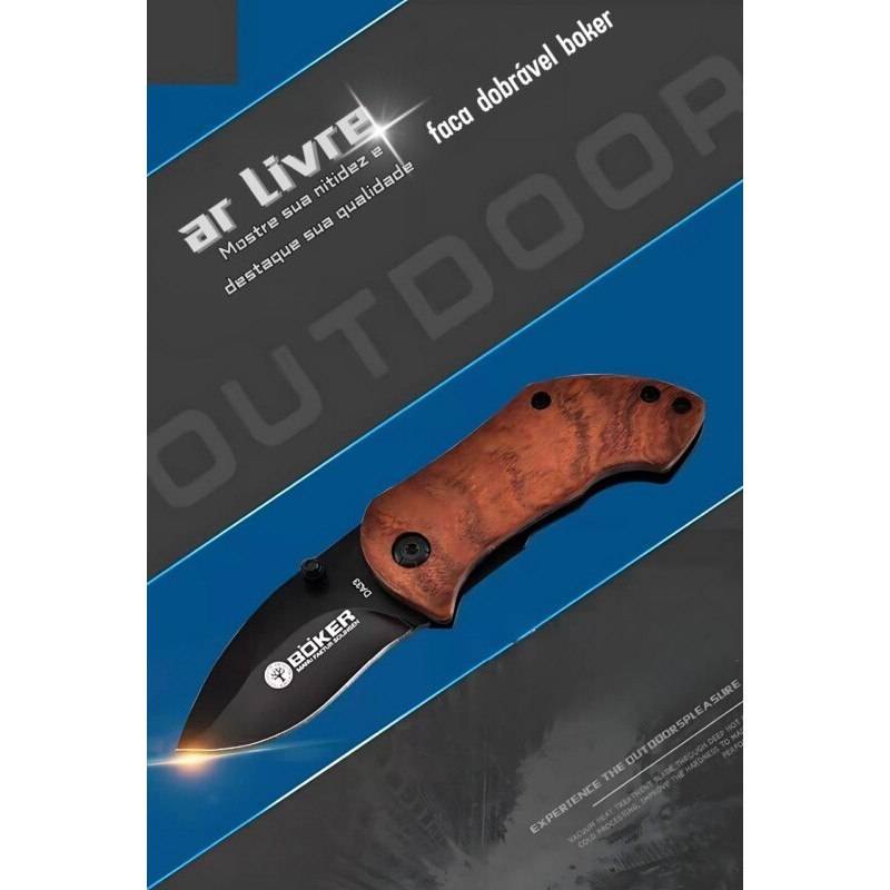 Mini Canivete Boker Preto Tático Cabo Madeira-C/Clip CJ-79