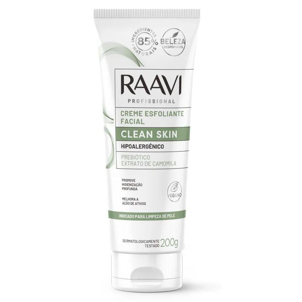 Creme Esfoliante Facial Hipoalergênico Clean Skin Raavi 200g – Suavidade e Limpeza Profunda da Pele