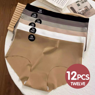 6/12 pcs M-XL High Waist Ice Silk Seamless Panty  Underwear Women's Pure Cotton Antibacterial panty ICZI em Oferta na Shopee