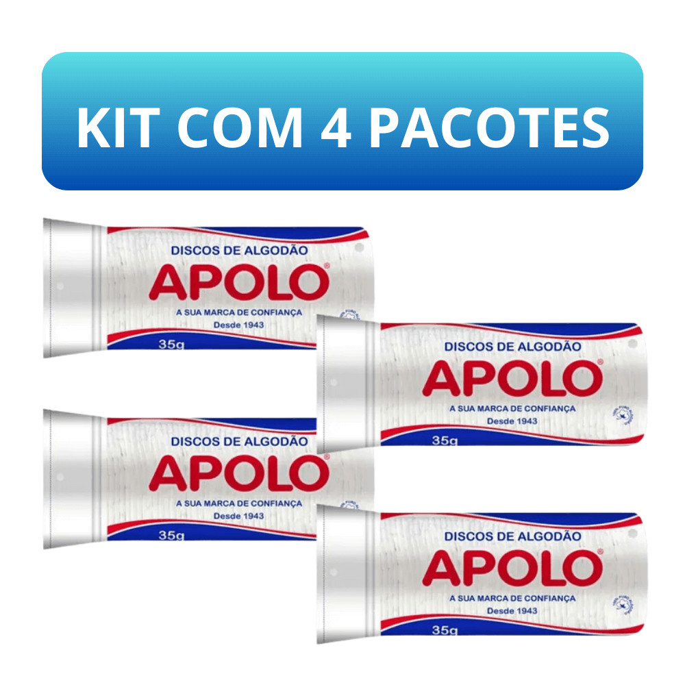 Kit 4 Algodão Hidrófilo em Disco Apolo 35g Ideal p/ Limpeza Facial - Limpeza de Pele
