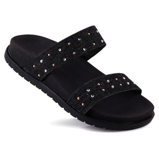 Sandália Papete Feminina Birken Rasteira WorldColors - Jeans/Preto