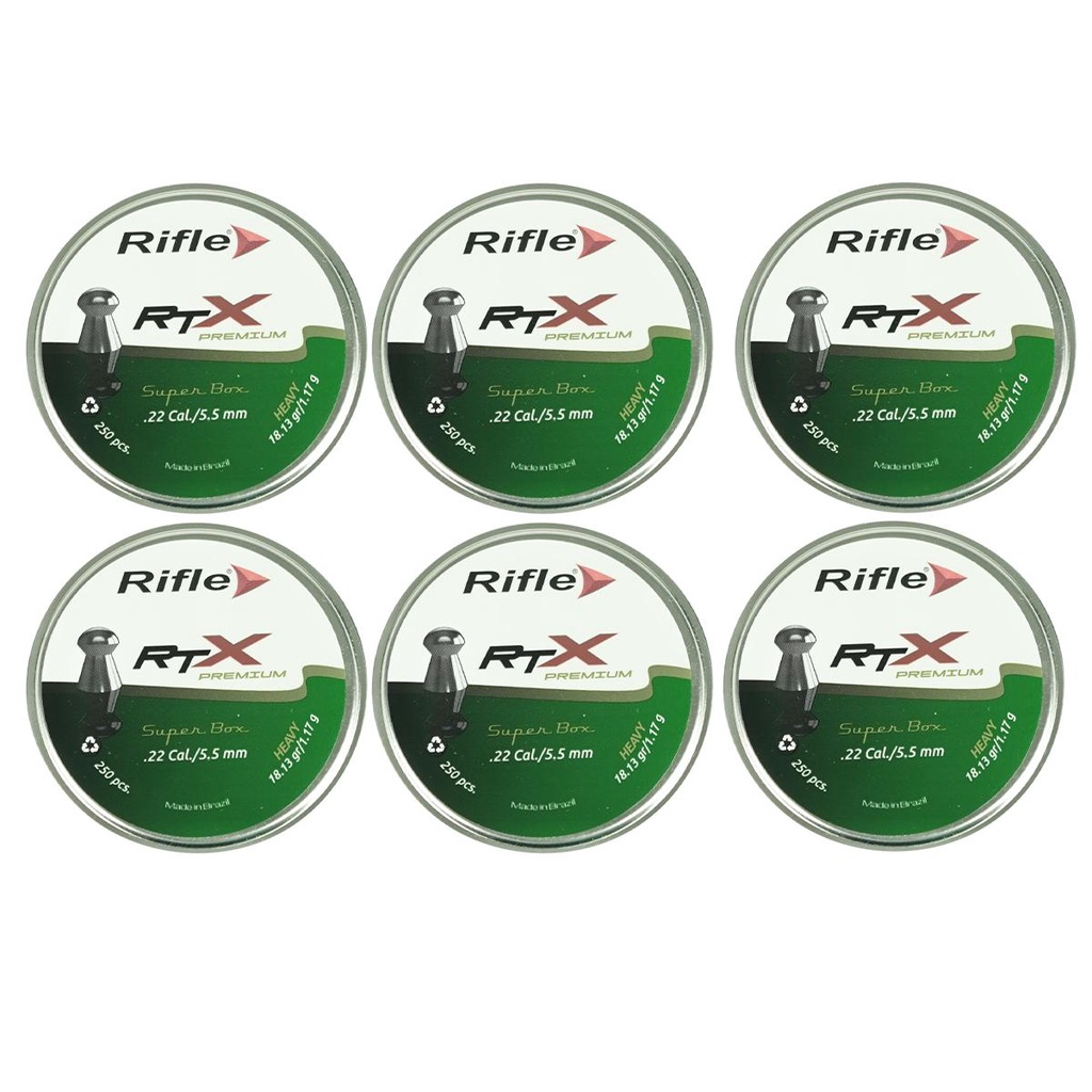 6x Chumbinho 5.5mm 250un. Rifle Premium RTX 18.13gr