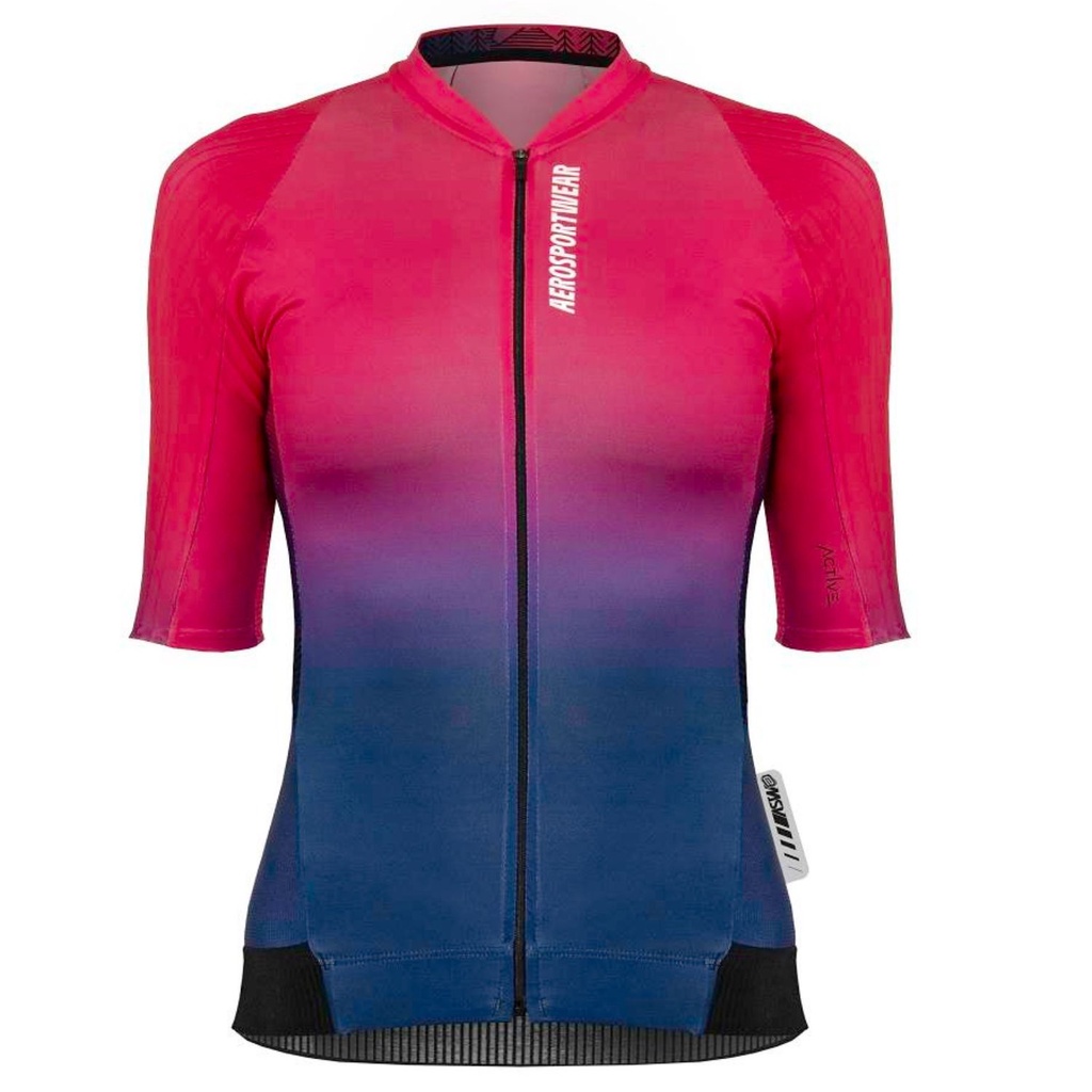 Camisa Asw Feminina Active 2.0 Aurora Rosa e Marinho Ciclismo Esporte Ciclista Proteção UV Camiseta Esportiva Bike Bicicleta
