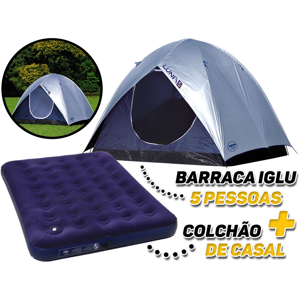 Kit Barraca Camping 5 Lugares C/ Colchão Casal Acampamento