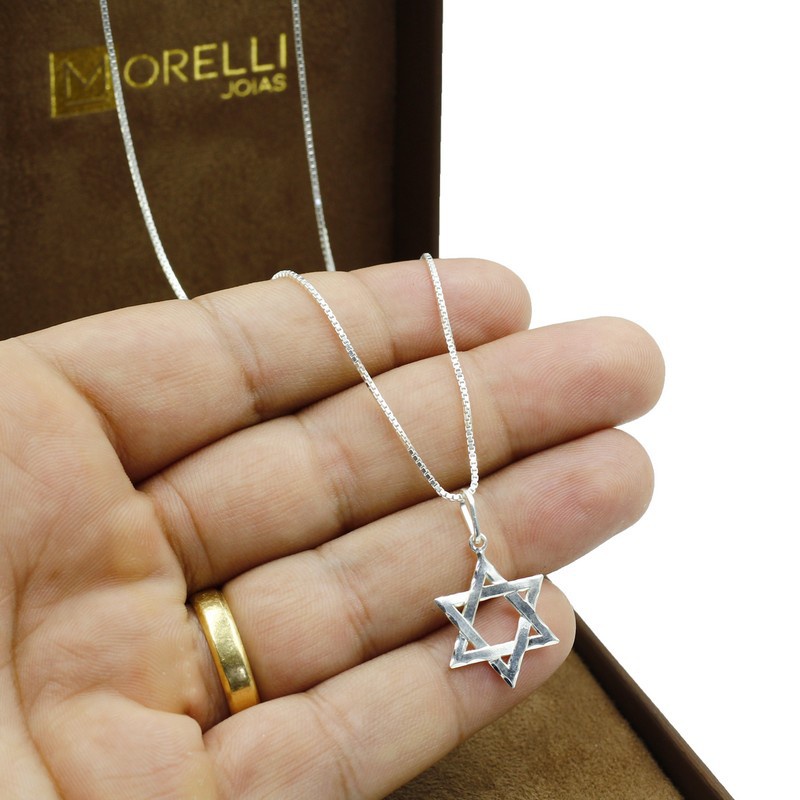 Corrente Prata 925 Masculina venezina Fina 70cm Pingente Estrela Davi