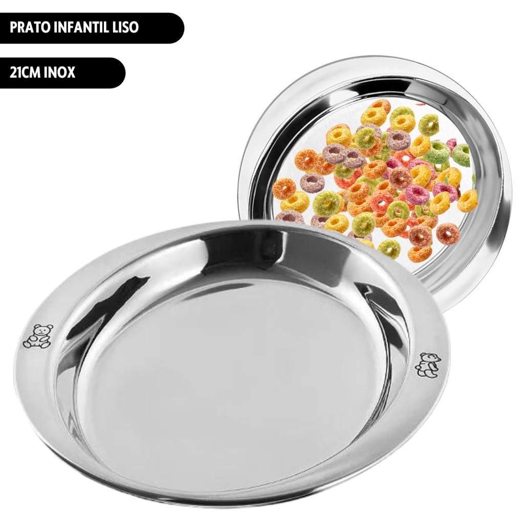 Prato Infantil Liso 21cm Inox Mimo Style