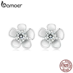 Brincos Bamoer 925 Sterling Sliver Moissanite Sakura Stud Jóias Para Mulheres
