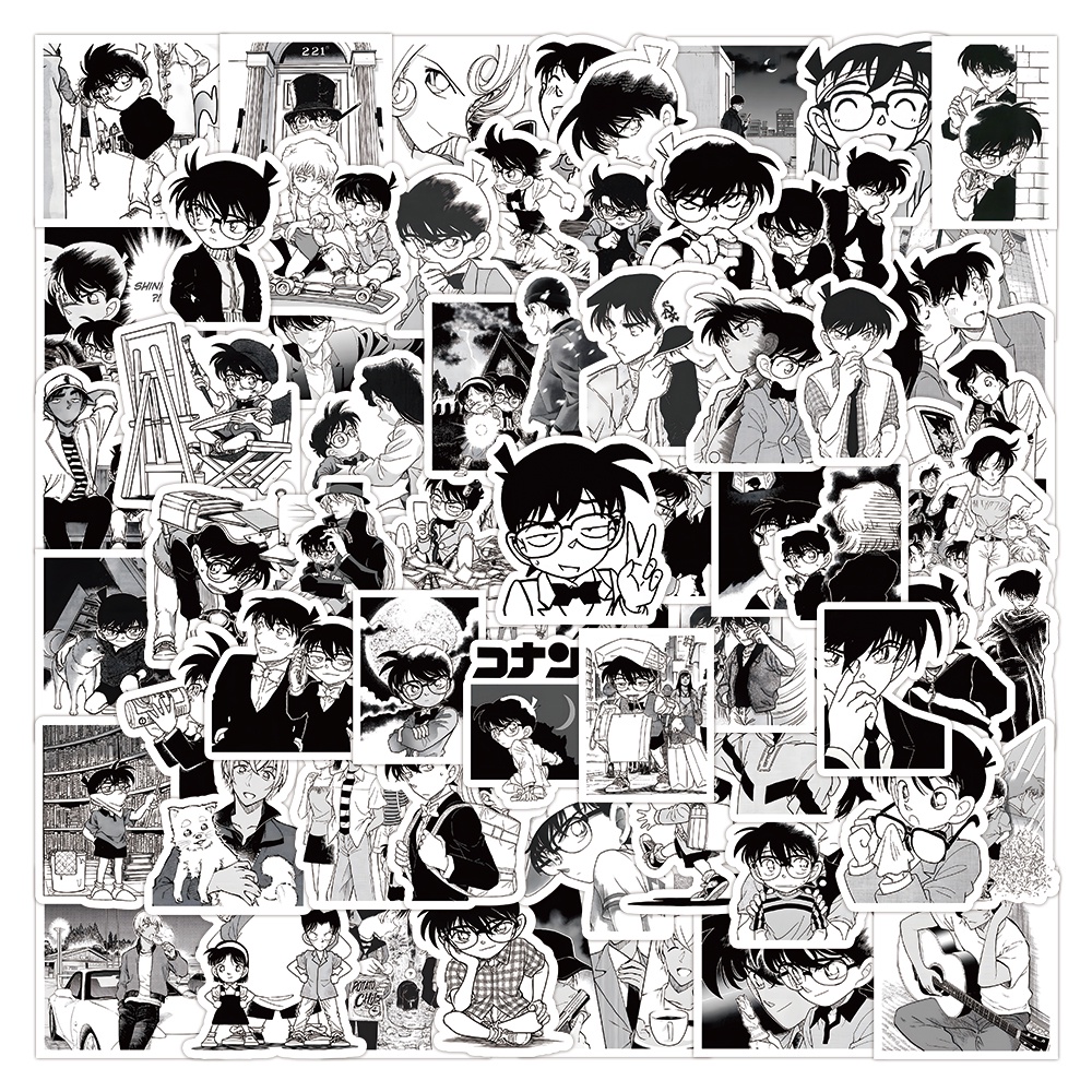 Novos 100PCS Adesivos de Graffiti em Preto e Branco do Anime Detetive Conan para Capacete, Bicicleta, Conta de Mão,