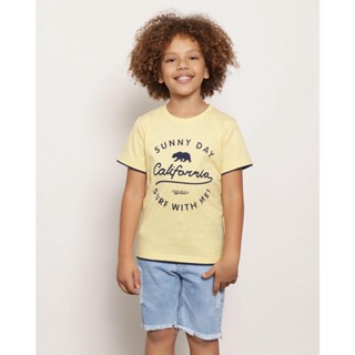 Camiseta Infantil Manga Curta Estampa Califórnia Amarela