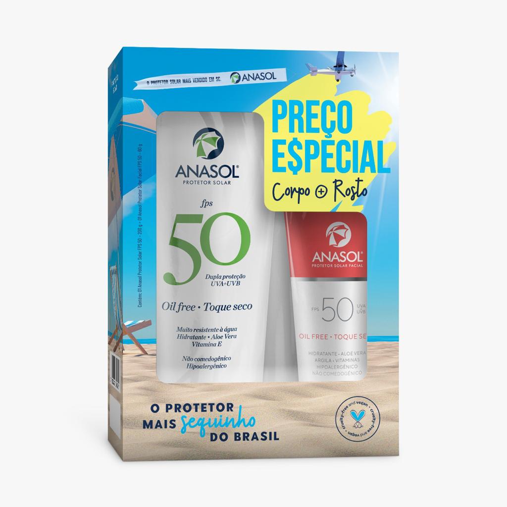 Kit Protetor Solar Anasol Corpo FPS50 200 + Facial FPS50 60g em Oferta na Shopee