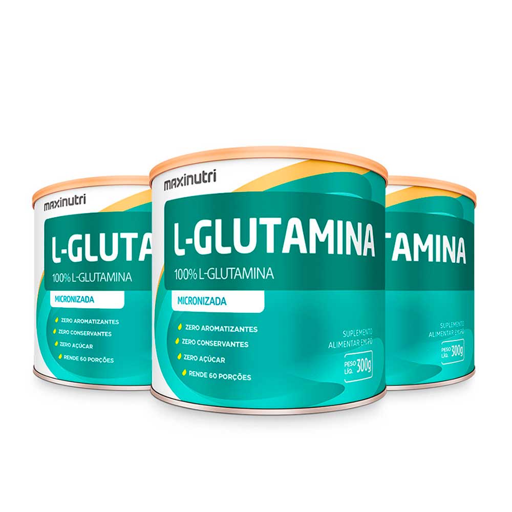 Kit 3 Suplemento Aminoácido L-Glutamina Zero Açúcar 300g 100% Pura Maxinutri