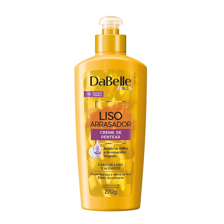Dabelle Aminoácidos Vegetais Creme de Pentear Leave-in e Proteção Térmica Liso Arrasador 270g Cabelos Lisos e Alisados