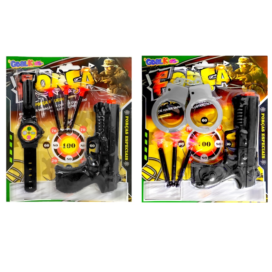 Kit 2 Lançadores de Dardos Nerf Policial Algemas Relógio e Dardos