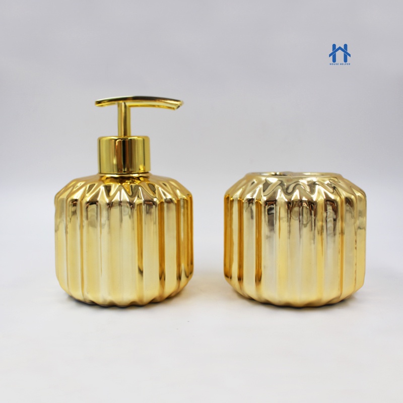 Kit de Banheiro (397C) Cerâmica Gold 2 Peças Porta Sabonete Líquido/Porta Escova