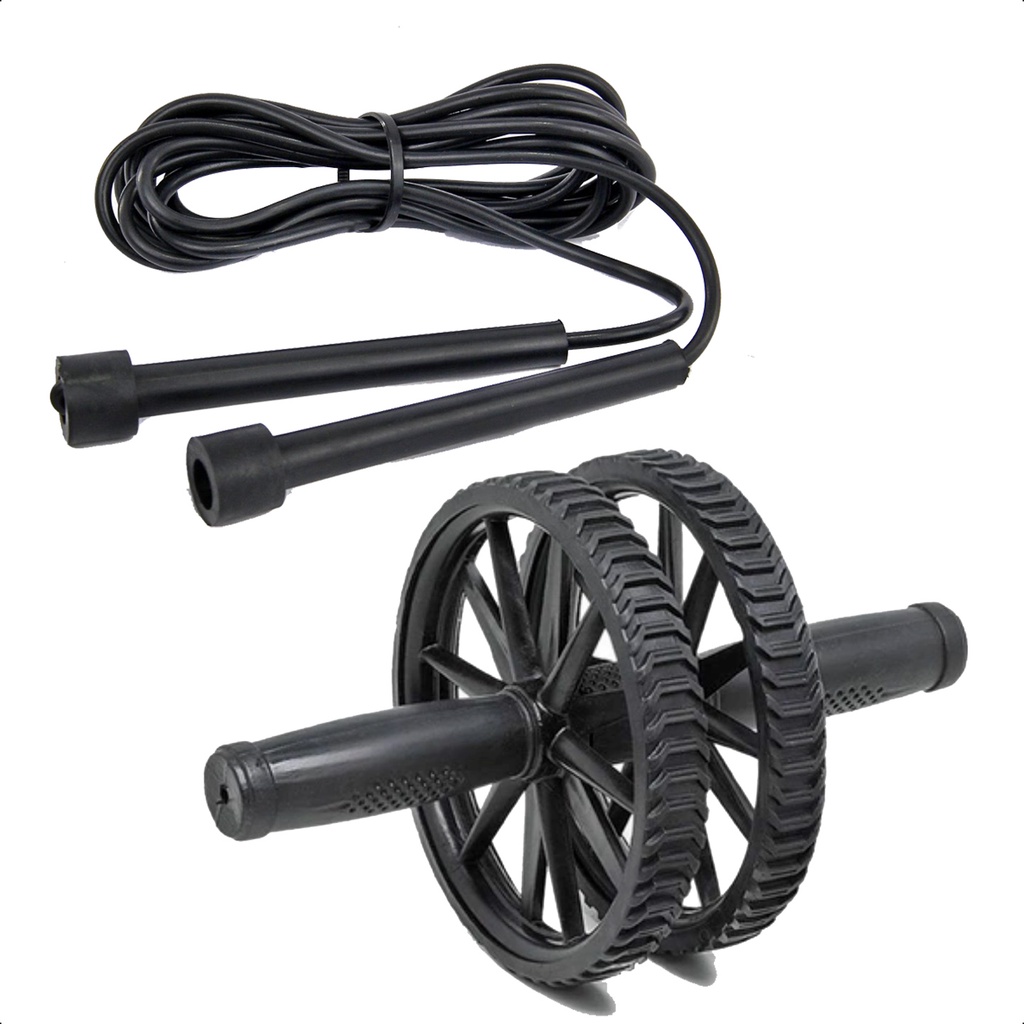 Kit Corda de Pular + Roda Abdominal Exercicios Emagrecer Fitness Treino em Casa Crossfit Profissional