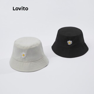 Lovito Chapéu de Pescador Casual Bordado Floral à Prova de Sol de Aba Larga L18M339(Branco/Amarelo)
