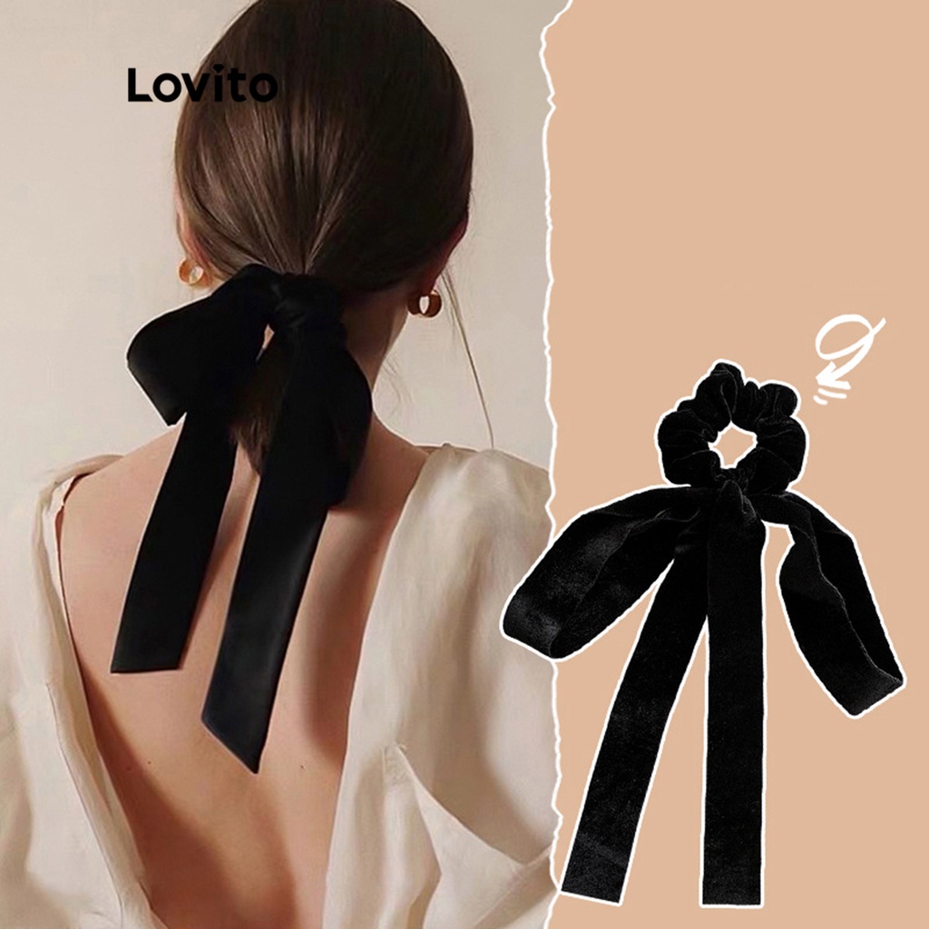 Lovito Laços De Cabelo Casuais, Laços De Cabelo Básicos Lisos Para Mulheres LNA09058  (Preto) - Fashion Accessories