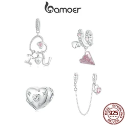 Bamoer 925 Sterling Sliver Charme De Fita Em Forma De Coração Acessórios Para Pulseira